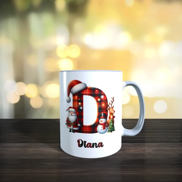personalisierte weihnachtstasse mit name und initial d