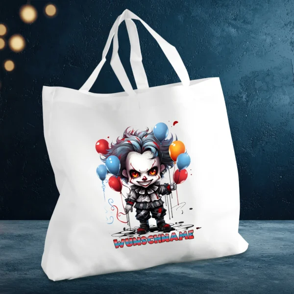 tragetasche halloween clown mit luftballons und wunschname