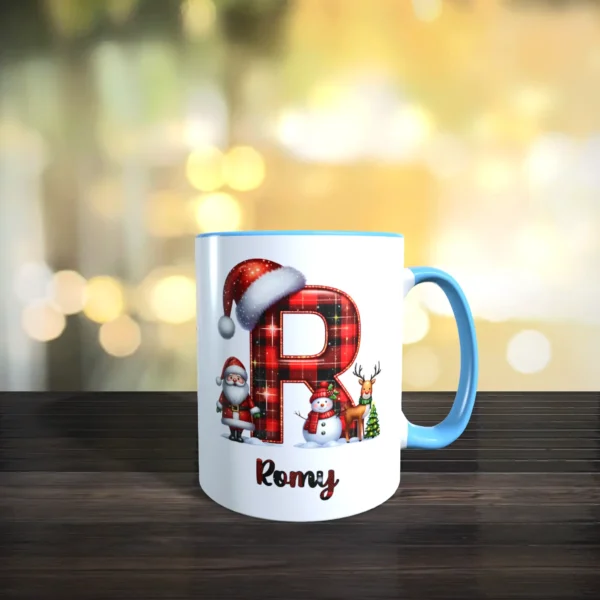 personalisierte weihnachtstasse mit name und initial r
