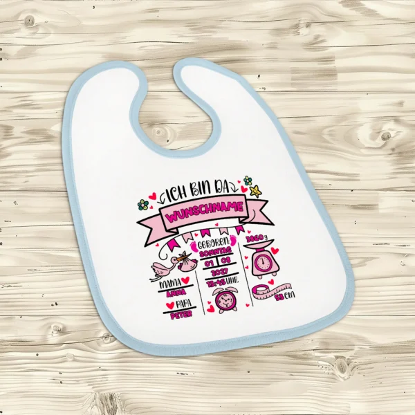 hellblaues babylaetzchen geburt maedchen pink edtion | tassenparadies.de