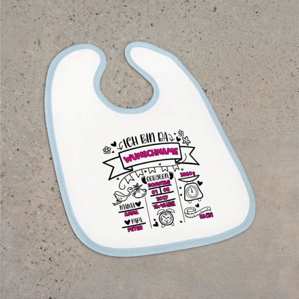 hellblaues babylaetzchen maedchen mit geburtsdaten | tassenparadies.de