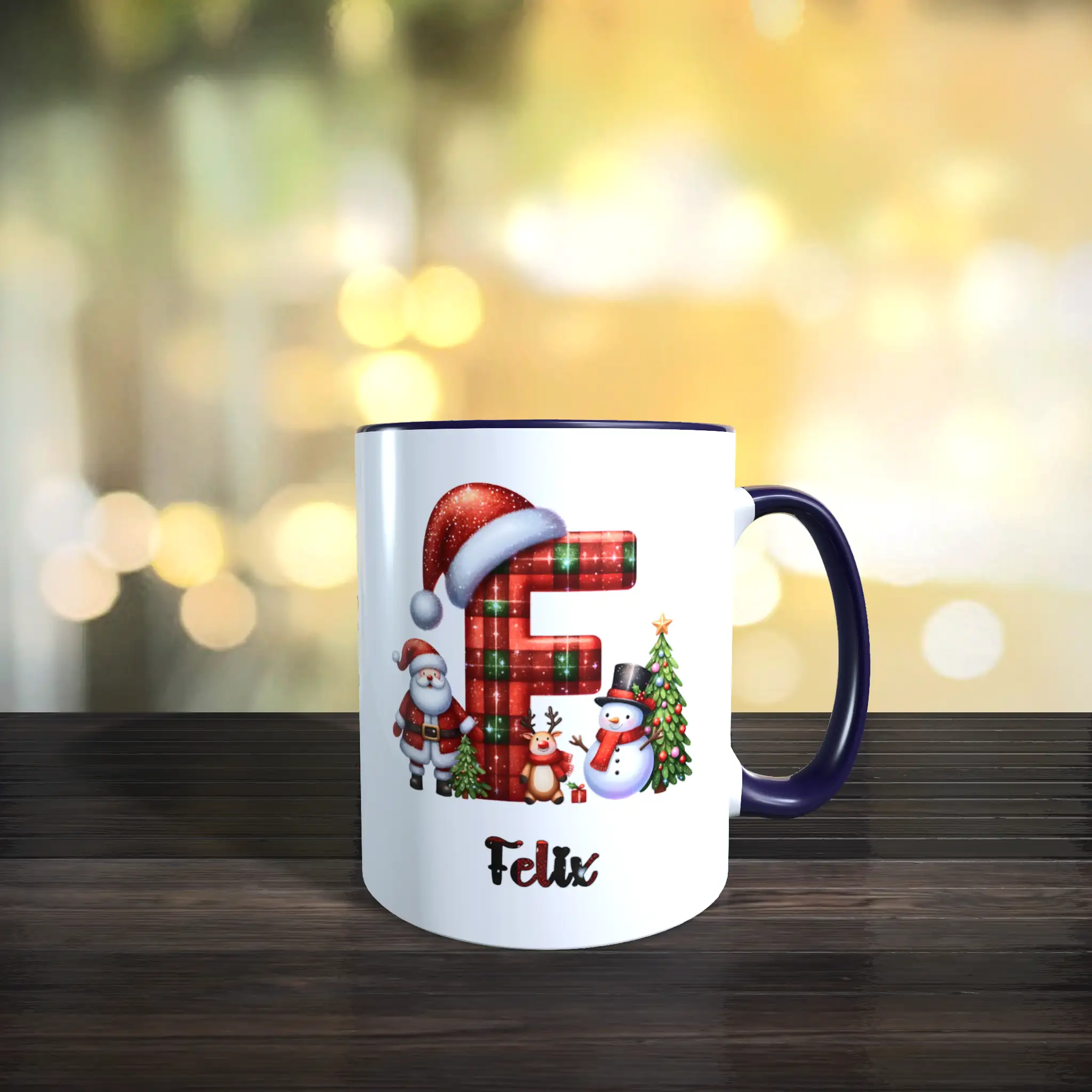 personalisierte weihnachtstasse mit name und initial f