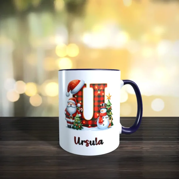 personalisierte weihnachtstasse mit name und initial u