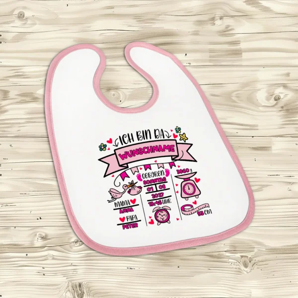 rosa babylätzchen geburt mädchen mit daten pink edition
