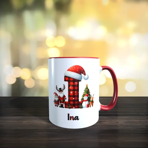 personalisierte weihnachtstasse mit name und initial i