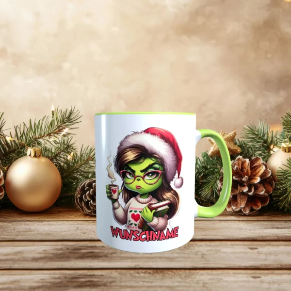 hellgrüne tasse grinch frau mit wunschname