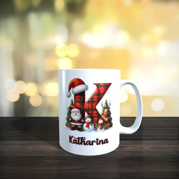 personalisierte weihnachtstasse mit name und initial k