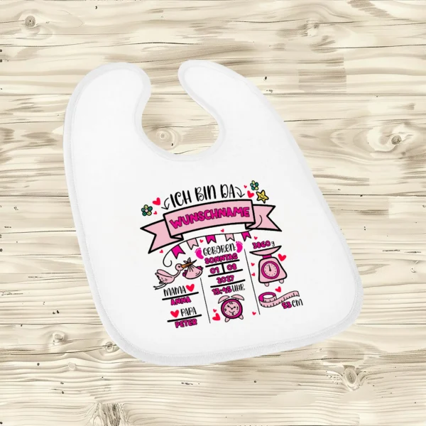 Alternative view of Babylätzchen mit Klettverschluss - Mädchen personalisiert mit Geburtsdaten