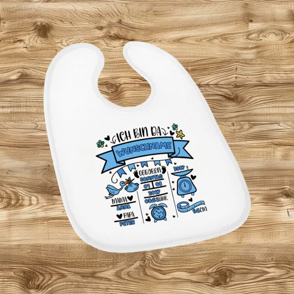 Alternative view of Babylätzchen mit Klettverschluss - Junge personalisiert mit Geburtsdaten
