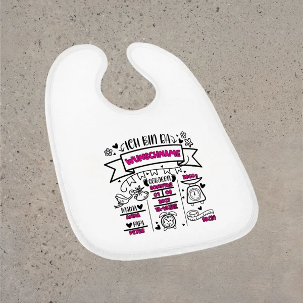 weißes babylätzchen mädchen mit geburtsdaten