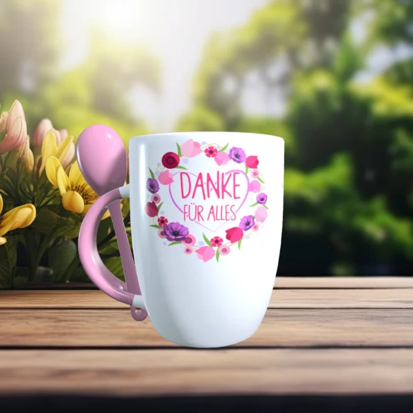 altrosa tasse mit loeffel danke fuer alles links | tassenparadies.de