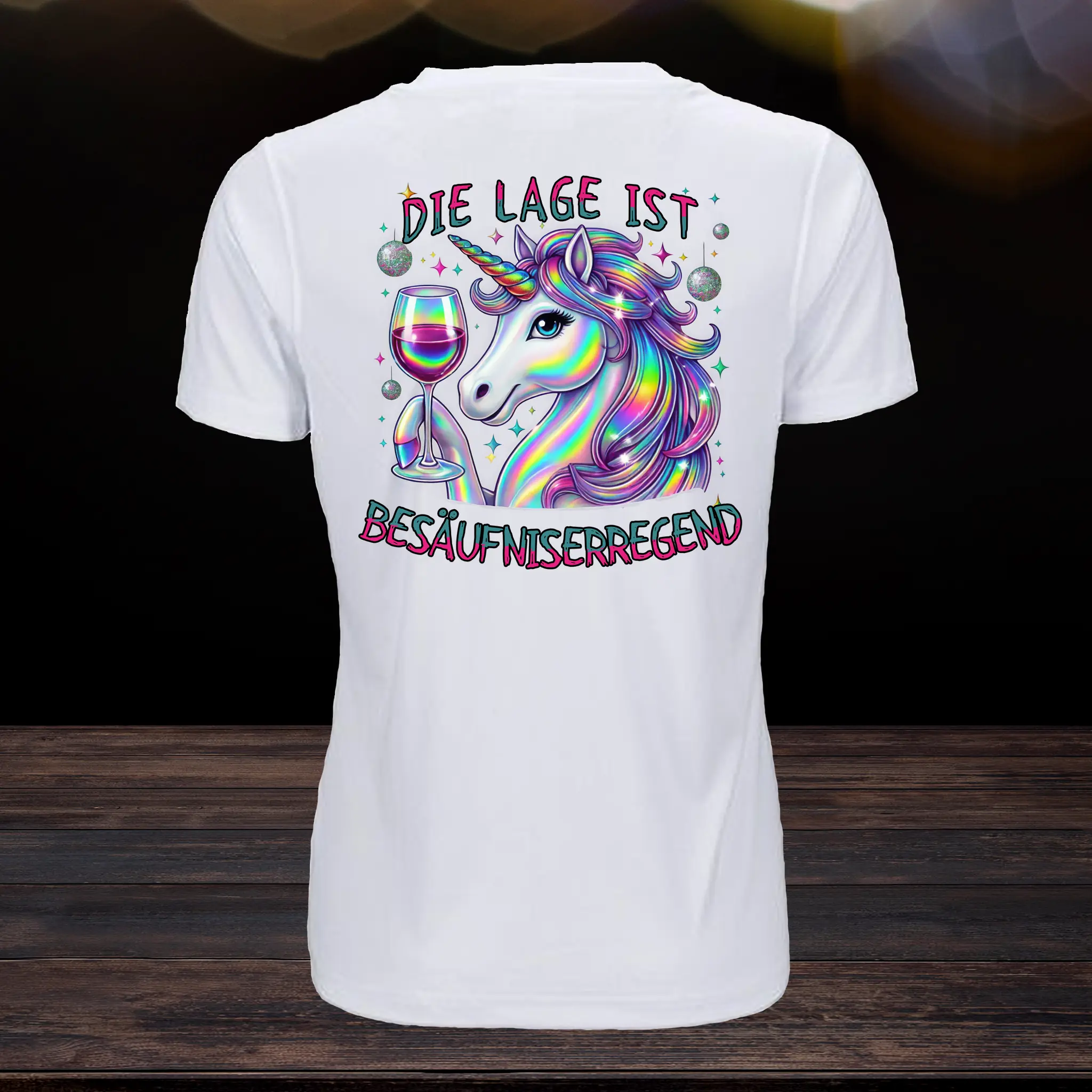 Ladies T-Shirt - Die Lage ist besäufniserregend mit (W)einhorn und Name – Bild 3