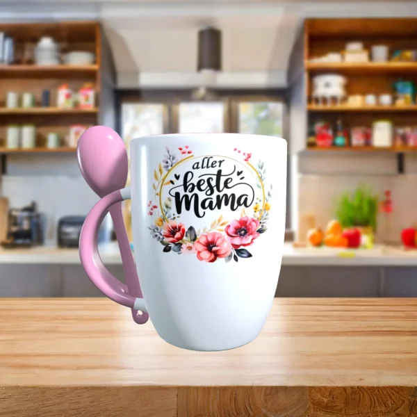 mama tasse mit loeffel links altrosa | tassenparadies.de