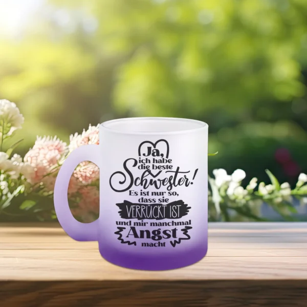 lila glastasse ja ich habe die beste schwester links | tassenparadies.de