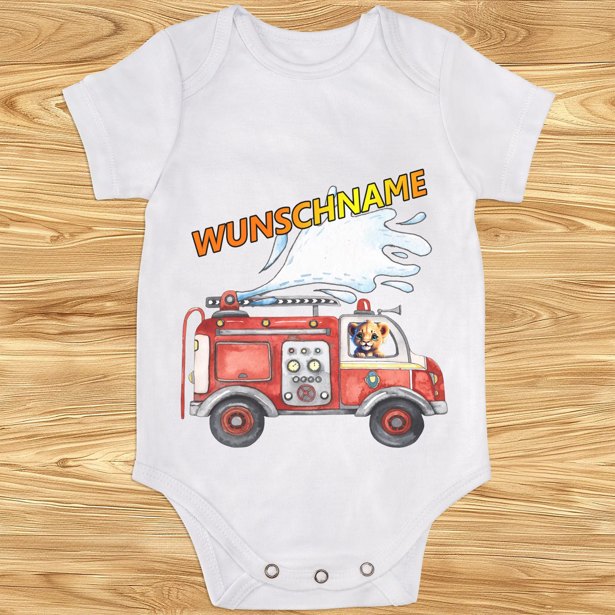 baby body feuerwehrauto löwe mit wunschname