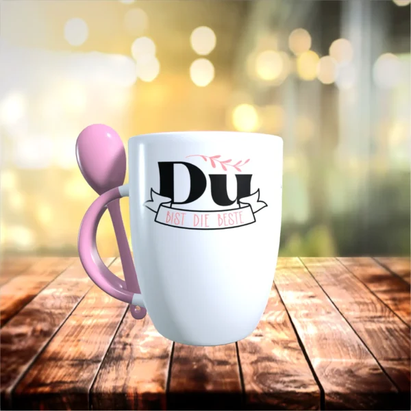 du bist die beste tasse mit loeffel altrosa Front | tassenparadies.de