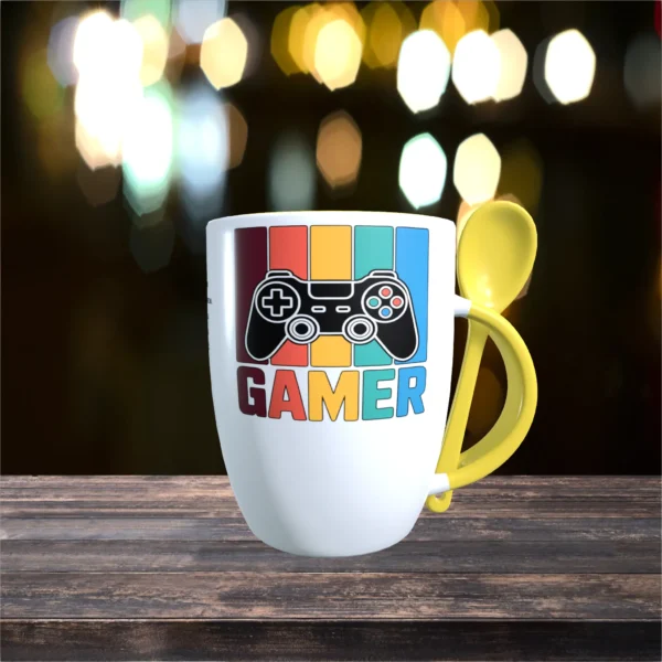 retro gamer tasse mit löffel